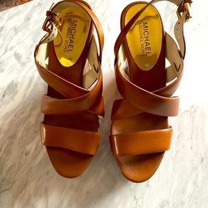 Platform shoes.  Leather upper.  Michael Kors (MK).  Beautiful braided heel.